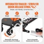 Dvivietė vaikiška dviračio priekaba 54 kg – 2-in-1 vežimėlis su stumimo funkcija, sulankstomas, su universaliu tvirtinimu - Image 4