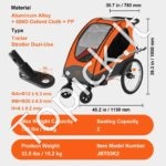 Dvivietė vaikiška dviračio priekaba 54 kg – 2-in-1 vežimėlis su stumimo funkcija, sulankstomas, su universaliu tvirtinimu - Image 7