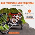 2-in-1 vaikų dviračio priekaba su stumimo funkcija – sulankstomas vežimėlis 2 vaikams, 45 kg talpos - Image 3