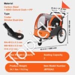 2-in-1 vaikų dviračio priekaba su stumimo funkcija – sulankstomas vežimėlis 2 vaikams, 45 kg talpos - Image 6