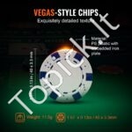 200 vnt. plastikinis pokerio žetonų rinkinys su lagaminu | Kompaktiškas žaidimų komplektas 6–7 žaidėjams | Kortos, kauliukai, mygtukai - Image 7