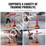 Reguliuojamas bokso refleksinis maišas su stovu ir pirštinėmis – raudonas, treniruotėms namuose ir sporto salėje - Image 4