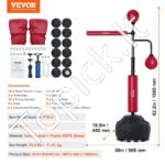 Reguliuojamas bokso refleksinis maišas su stovu ir pirštinėmis – raudonas, treniruotėms namuose ir sporto salėje - Image 3