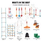 Ninja kliūčių trasa su 12 kliūčių – Slackline rinkinys vaikams 2 x 17 m, iki 226 kg apkrova, lauko treniruočių ir žaidimų trasa kiemui - Image 6