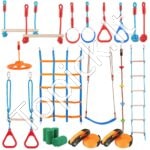 Ninja kliūčių trasa su 14 kliūčių – Slackline rinkinys vaikams 2 x 18,29 m, iki 226 kg apkrova, lauko žaidimų sistema aktyviam sportui ir pramogoms kieme - Image 9