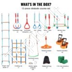 Ninja kliūčių trasa vaikams su 12 kliūčių – Slackline rinkinys 2 x 19,8 m, iki 226 kg apkrova, lauko treniruočių ir žaidimų sistema visai šeimai - Image 6