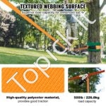 Slackline su kliūtimis vaikams – 2 x 18,3 m juostos + medžių apsauga, iki 226 kg apkrova, ninja kliūčių trasa lauko žaidimams ir treniruotėms (oranžinė) - Image 4