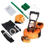 Slackline su kliūtimis vaikams – 2 x 18,3 m juostos + medžių apsauga, iki 226 kg apkrova, ninja kliūčių trasa lauko žaidimams ir treniruotėms (oranžinė) - Image 9