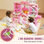 3-in-1 Vaikiška Rožinė Žaislinė Virtuvėlė su 74 Priedais | Kūrybinis Virtuvės, Kriauklės ir Parduotuvėlės Žaidimų Centras Mergaitėms ir Berniukams - Image 3