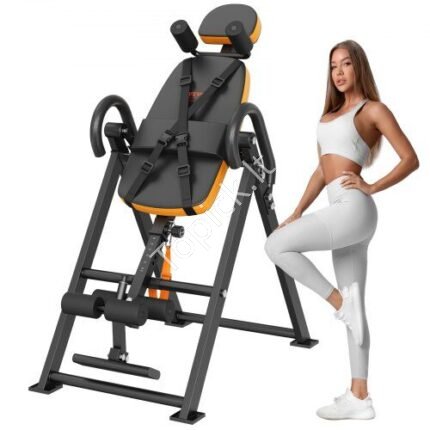 Oranžinis inversinis stalas – 136 kg talpa, sulankstomas, su saugos diržais ir reguliuojamu aukščiu
