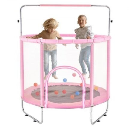 Vaikiškas mini batutas su apsauginiu tinklu – 147 cm, rožinis
