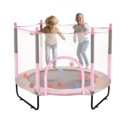 Vaikiškas mini batutas su apsauginiu tinklu – 1545 mm, rožinis