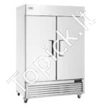 Komercinis šaldytuvas -1100 l, dviejų durų, nerūdijančio plieno, automatinis atitirpimas, 6 lentynos, temperatūra -2–+8 °C, su ratukais