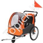 2-in-1 vaikų dviračio priekaba su stumimo funkcija – sulankstomas vežimėlis 2 vaikams, 45 kg talpos