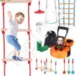 Ninja kliūčių trasa vaikams – Slackline rinkinys su 10 kliūčių, 2 x 15,24 m linijos, iki 226 kg apkrova, lauko žaidimų trasa vaikams ir šeimai