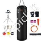 Bokso maišas 120 cm su pirštinėmis ir tvirtinimo komplektu – treniruotėms namuose, sode ar sporto salėje