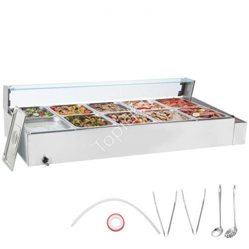 us2FSYSPBWQBLZK1LX9XVV22Fgoods_img-v12Fcommercial-food-warmer-m100-1.2.jpg Maisto šildytuvas, 10 x (530 x 325 mm), stiklo apsauga, 1700 W. - Image 1