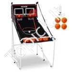 Sulankstomas elektroninis krepšinio žaidimas dviem – 2 lankai, 4 kamuoliai, LED taškų lentelė, 8 režimai ir pompa