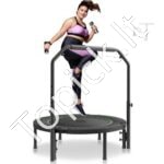 Mini fitneso trampolinas su rankena – 1027 mm, 150 kg talpa, sulankstomas dizainas