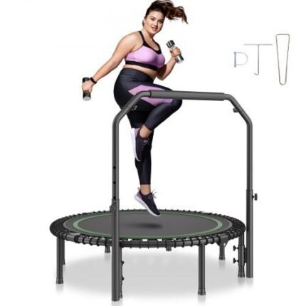 Mini fitneso trampolinas su rankena – 1027 mm, 150 kg talpa, sulankstomas dizainas