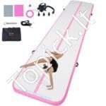 Pripučiamas gimnastikos kilimėlis su elektrine pompa – 498 x 101 x 10 cm (rožinis)
