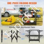 Sulankstomas stovyklavimo virtuvės stalas – aliuminis, su 2 lentynomis, 4 šoninėmis sienelėmis ir nešimo krepšiu - Image 3