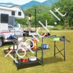 Sulankstomas stovyklavimo virtuvės stalas su plautuve – nešiojama gaminimo stotis su lentynomis ir stalviršiais - Image 7