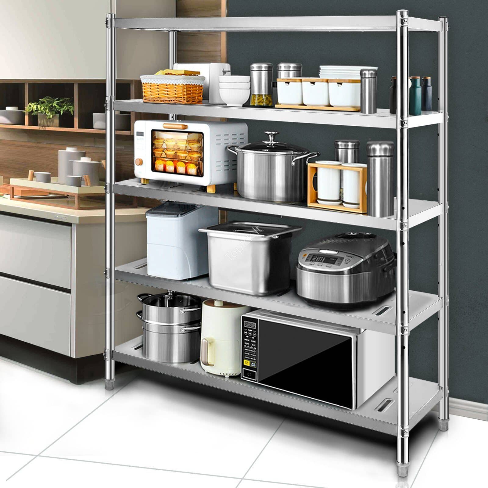 de_BXGCKHJYCC605MVZVV0_original_img-v1_storage-shelf-m100-1.1 Tvirtas 5 Lygių Nerūdijančio Plieno Lentynų Stovas – 150 x 45 x 180 cm, Idealiai Tinka Garažui, Sandėliui ar Dirbtuvėms - Image 8