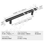 30 vnt. baldų rankenėlių rinkinys – 188 × 12 × 32 mm, 128 mm - Image 6
