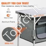 Nešiojama stovyklavimo virtuvė su spintele ir dėklu – sulankstoma lauko virtuvėlė su reguliuojamomis lentynomis - Image 3