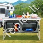 Nešiojama stovyklavimo virtuvė su spintele ir dėklu – sulankstoma lauko virtuvėlė su reguliuojamomis lentynomis - Image 7