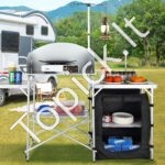 Sulankstomas stovyklavimo virtuvės stalas su spintele ir vėjui atspariu skydeliu – nešiojamas gaminimo sprendimas lauke - Image 7