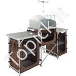 Sulankstoma stovyklavimo virtuvė su stalais, spintelėmis ir lempų stovu – 174 × 176 × 46 cm, aliuminio rėmas, pilnas virtuvės komplektas laukui - Image 8