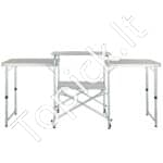 Sulankstoma stovyklavimo virtuvė su stalais, spintelėmis ir lempų stovu – 174 × 176 × 46 cm, aliuminio rėmas, pilnas virtuvės komplektas laukui - Image 9