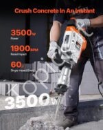 3500W elektrinis griovimo plaktukas su 60J smūgio jėga ir 2 kaltų rinkiniu – ekstremaliai galingas įrankis betono ardymui - Image 9