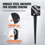 8 vnt. žemės smaigai – 61 x 10 x 10 cm, metaliniai kuolai tvoros stulpams, juodi - Image 2