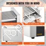 Hot Dog Grilis su 7 Kaitinimo Volais – 1400W, Nerūdijančio Plieno, Komercinis Kepimo Įrenginys - Image 5