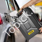 Juodas metalinis degalų kanistras 20 L – Su lanksčiu piltuvu, tinka automobiliams ir technikai - Image 7