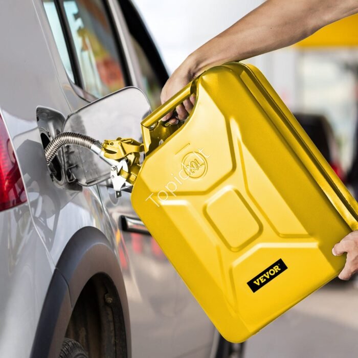 Geltonas metalinis degalų kanistras 20 L – Atsarginis bakas su lanksčiu piltuvu automobiliams ir technikai - Image 8