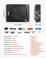 Plonas aktyvus automobilinis žemų dažnių garsiakalbis | 240 W | 25,4 cm (10") | Po sėdyne montuojamas - Image 7