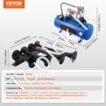 190 W Oro signalų rinkinys su 4 trompetėmis | 12 V | 6L bakas | 150 dB | Kompresorius su manometru - Image 6