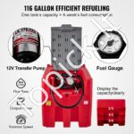 Raudonas mobilus dyzelino bakas 440 L – Nešiojama degalų talpykla su siurbliu ir žarna - Image 3