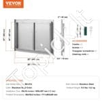 Lauko virtuvės dvigubos durys 711 x 482 mm | Nerūdijančio plieno įleidžiamos durys su ergonomiškomis rankenomis - Image 6