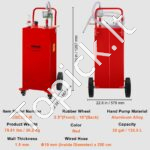 Raudonas mobilus degalų bakas 132 L – Kuro vežimėlis su rankine pompa ir 4 ratais - Image 6