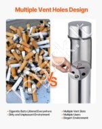 Cilindro Formos Lauko Peleninė – 108 cm, Sidabrinė, Tvirta ir Atspari Cigarečių Atliekų Surinkimui - Image 4