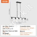 5 lempų pakabinamas šviestuvas virtuvės salai – 60W – reguliuojamas – E27 lizdai - Image 6