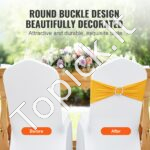 100 vnt. auksinių elastingų kėdžių kaspinų su apvalia sagtimi – Spandekso dekoratyvinės juostos šventėms ir pokyliams - Image 2