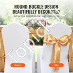 50 vnt. elastingų kėdžių kaspinų – Auksinės spandekso juostos su dekoratyvinėmis kilpomis šventėms ir renginiams - Image 3