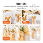 50 vnt. elastingų kėdžių kaspinų – Auksinės spandekso juostos su dekoratyvinėmis kilpomis šventėms ir renginiams - Image 5