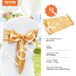 50 vnt. elastingų kėdžių kaspinų – Auksinės spandekso juostos su dekoratyvinėmis kilpomis šventėms ir renginiams - Image 6